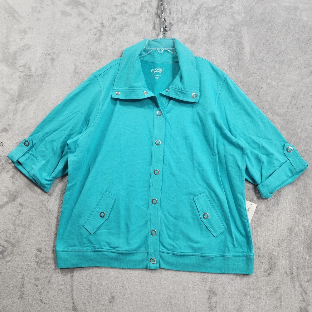 NEW Style&Co Jacket Womens 2X Blue Cotton French Terry Snap Front Pockets Casual